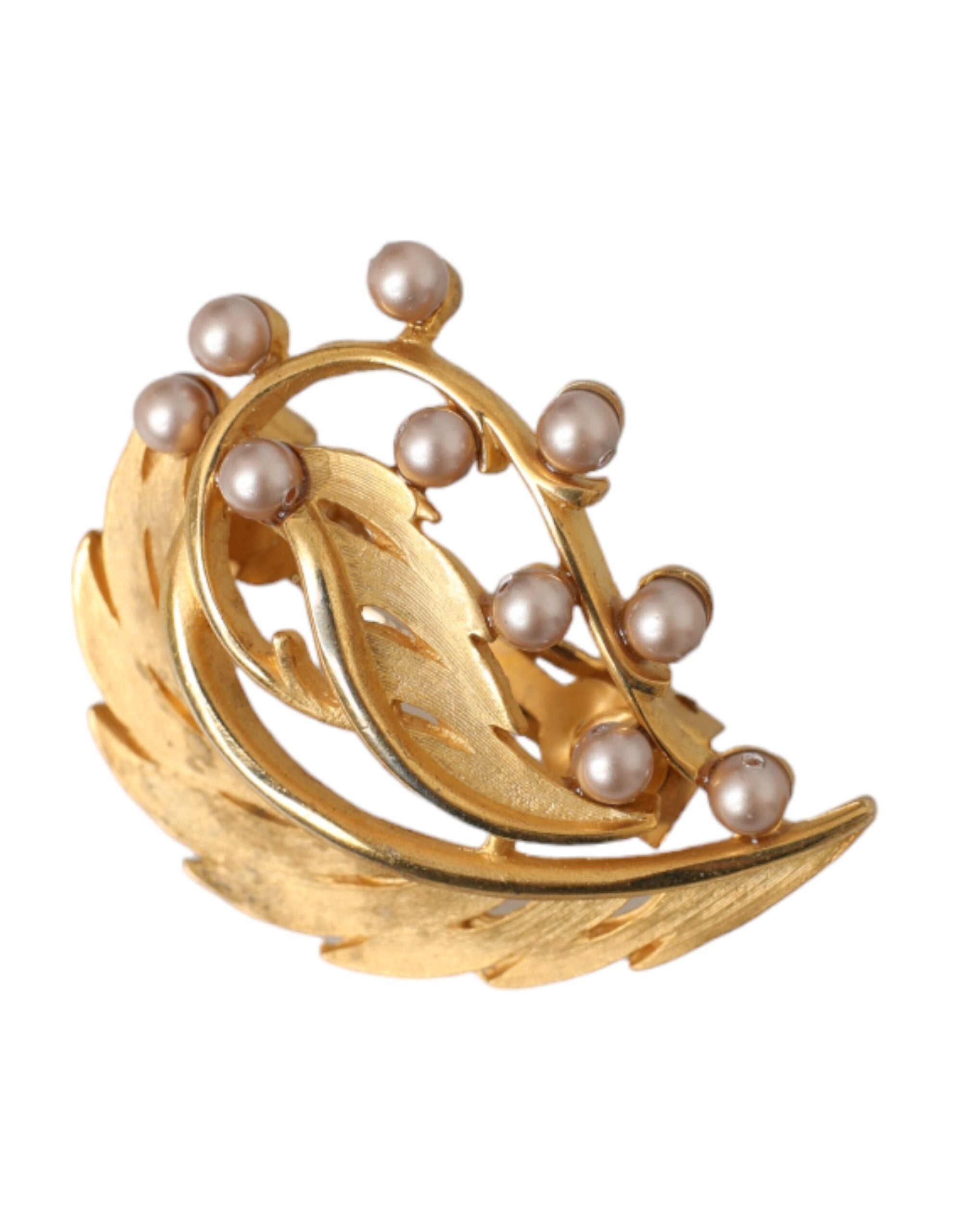 Dolce & Gabbana Brass Leaf Embellished Jewelry Brooch Hair Gold Pin Glam Steals