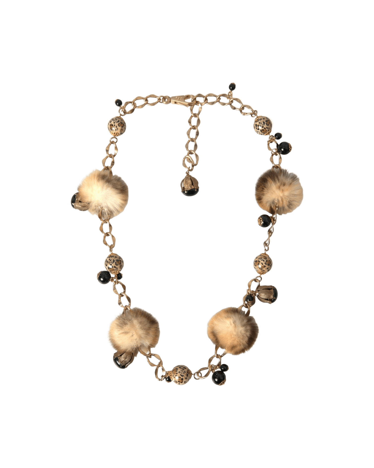 Dolce & Gabbana Brass Leopard Fur Pearl Collier Chain Gold Belt Glam Steals
