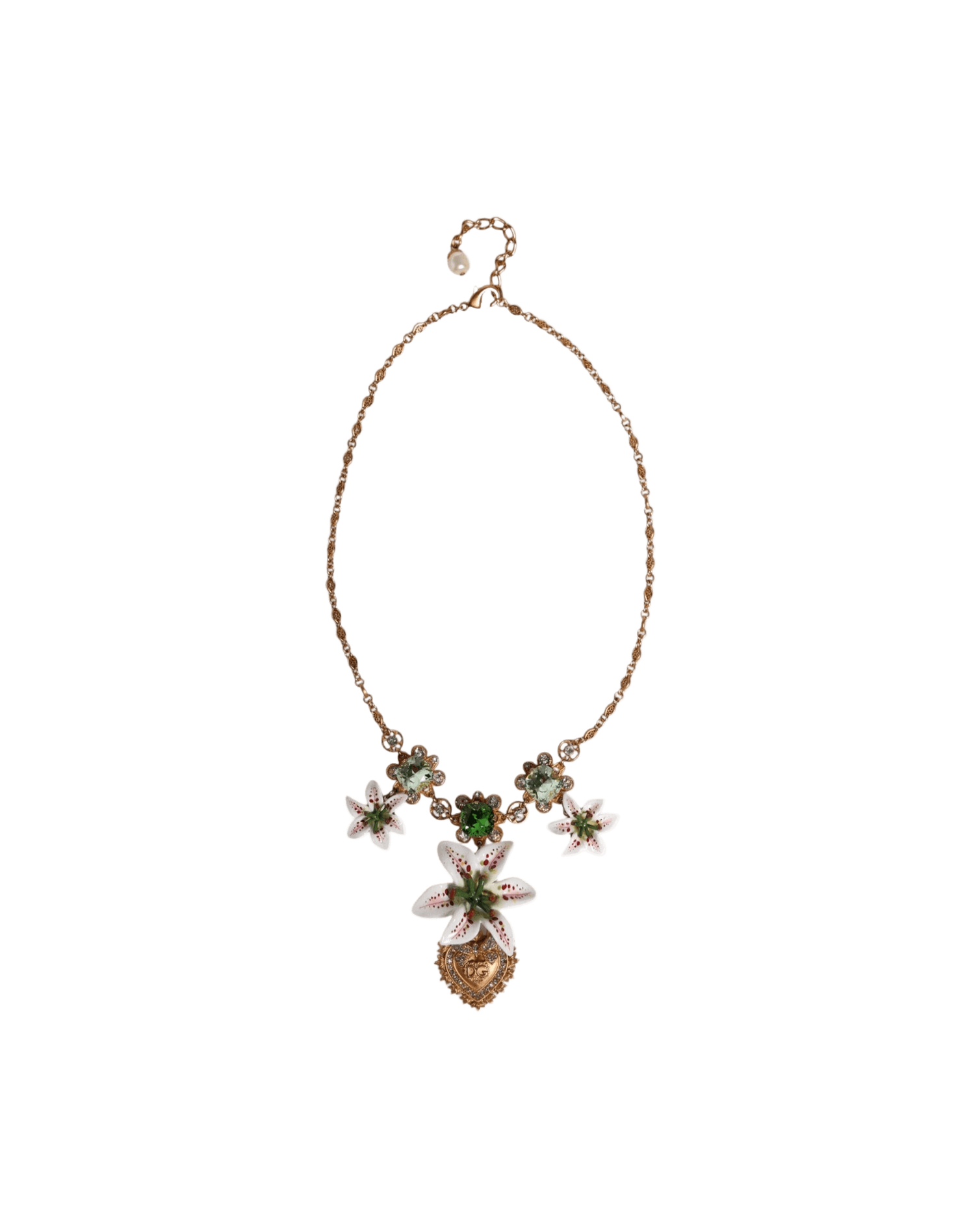 Dolce & Gabbana Brass Lily Crystal Sacred Heart Pendant Gold Necklace Glam Steals