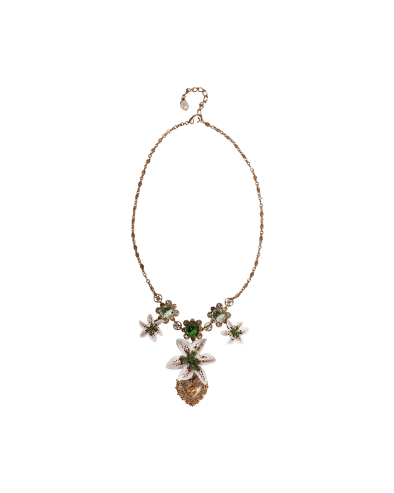 Dolce & Gold Gabbana Brass Lily Crystal Sacred Heart Pendant Necklace Glam Steals