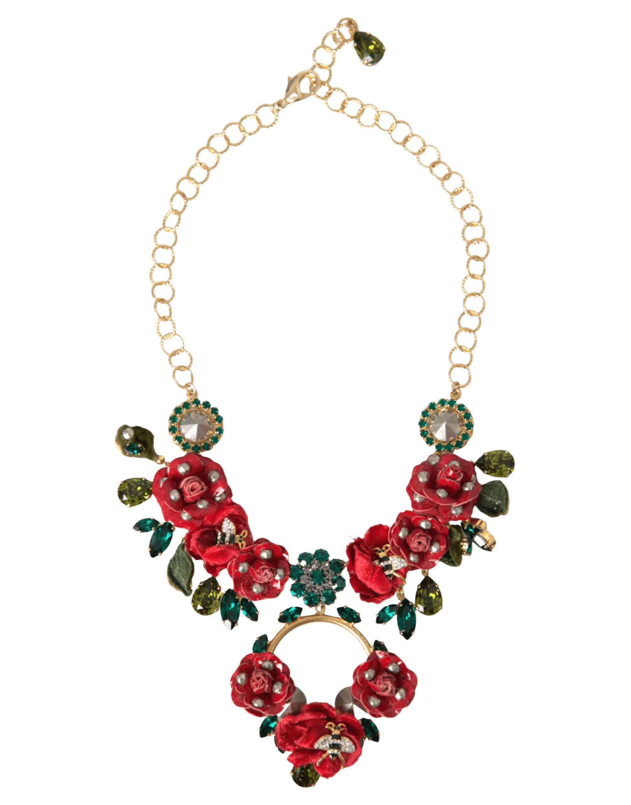 Dolce & Gabbana Brass Link Chain Rosepetal Crystal Pendant Gold Necklace Glam Steals