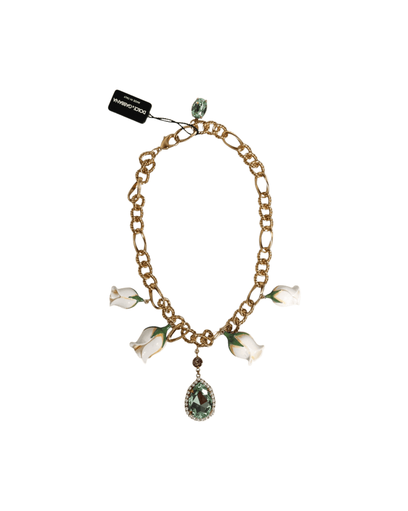 Dolce & Gold Gabbana Brass Shorts Chain Flower Crystal Pendant Necklace Glam Steals