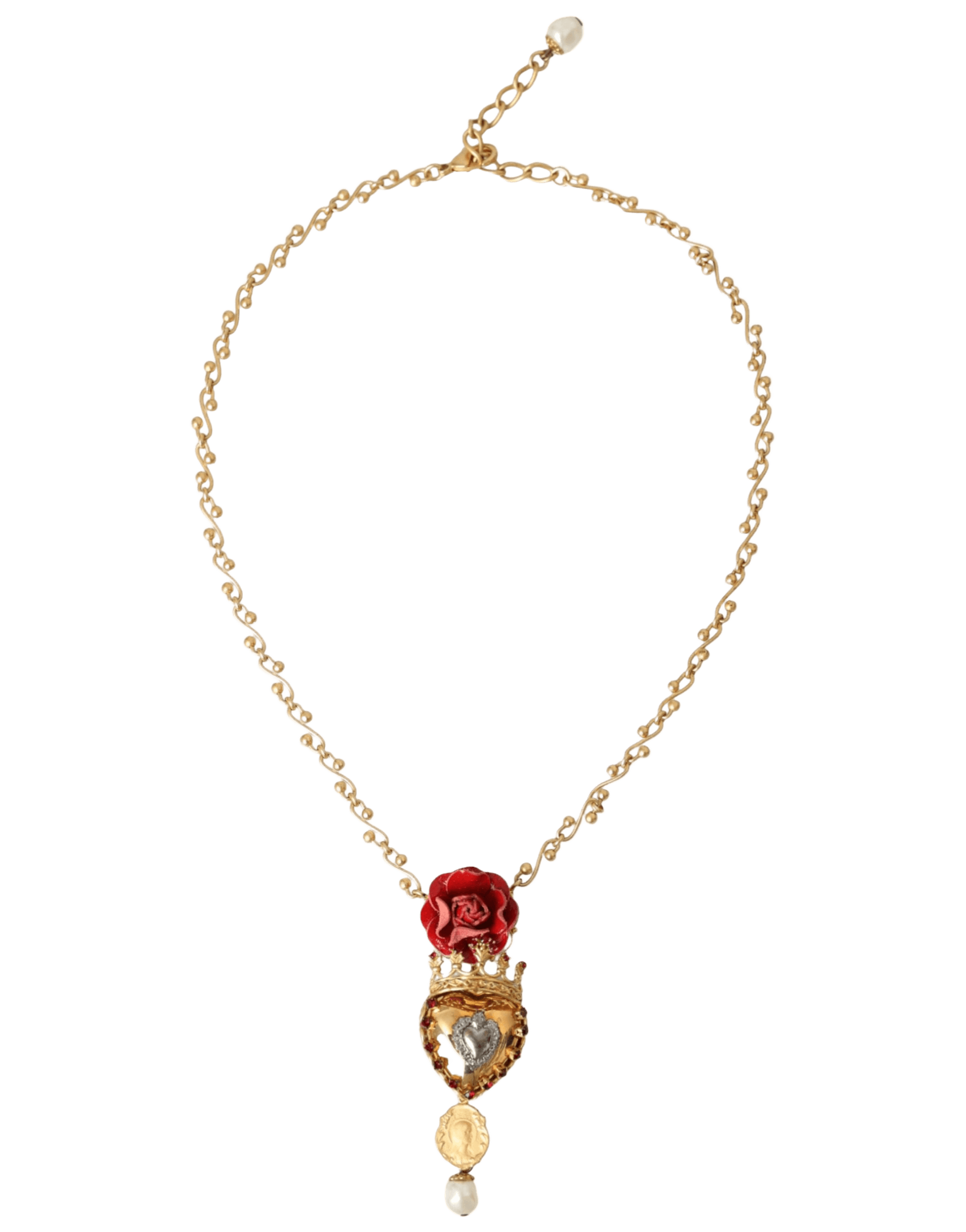 Dolce & Gabbana Brasschain Sacred Heart Rose Crystal Charm Gold Necklace Glam Steals