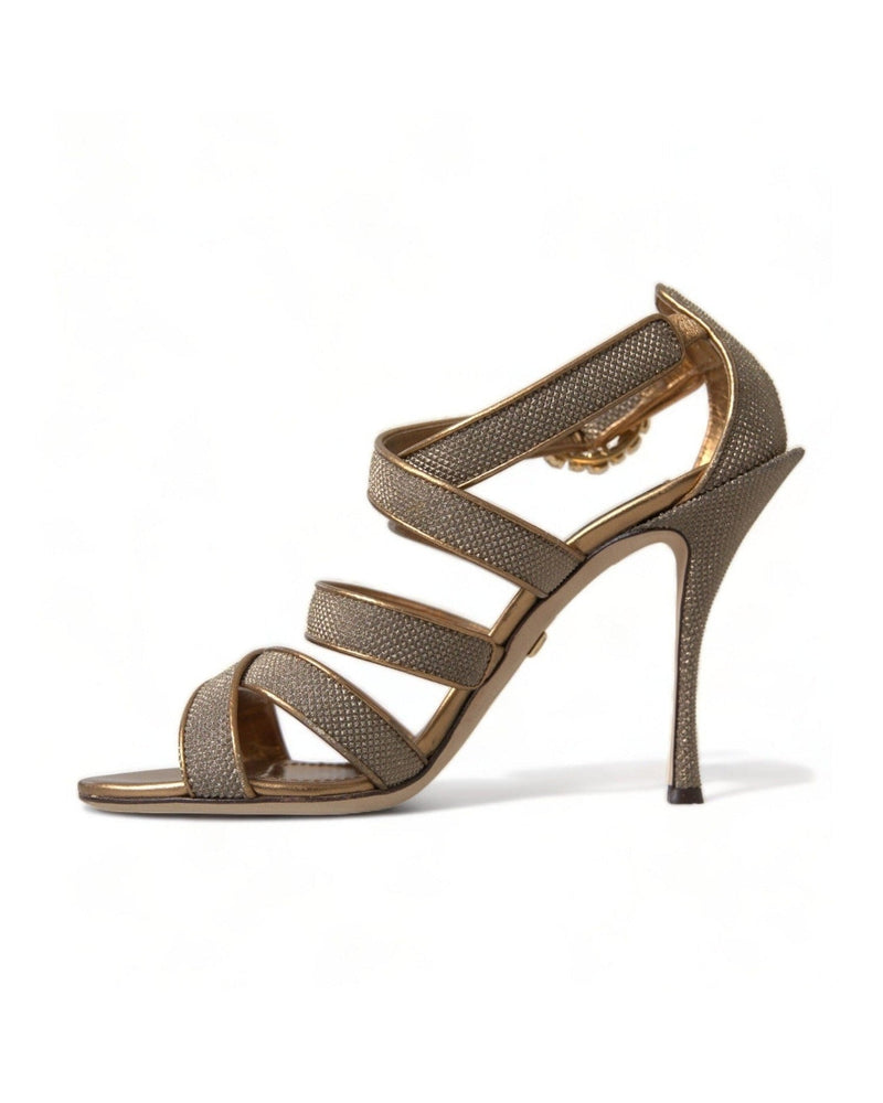 Dolce & Gabbana Bronze Crystal Stiletto Heels Sandals Heels
