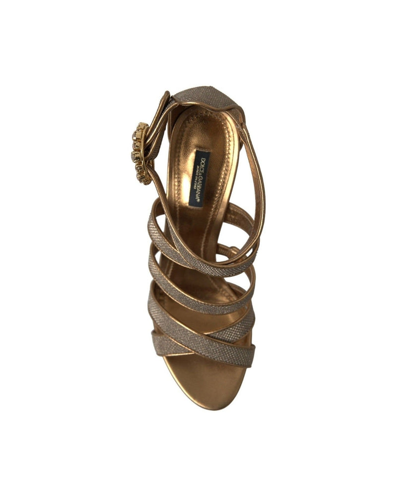 Dolce & Gabbana Bronze Crystal Stiletto Heels Sandals Heels