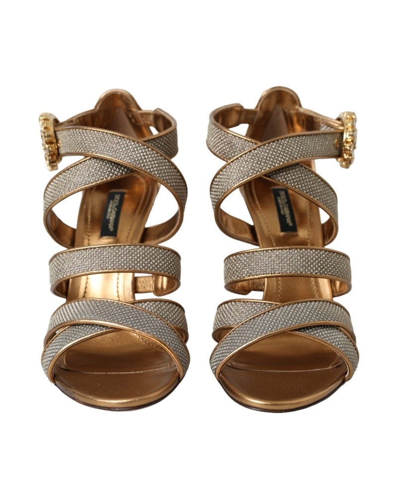 Dolce & Gabbana Bronze Crystal Strap Heels Sandals Shoes Glam Steals