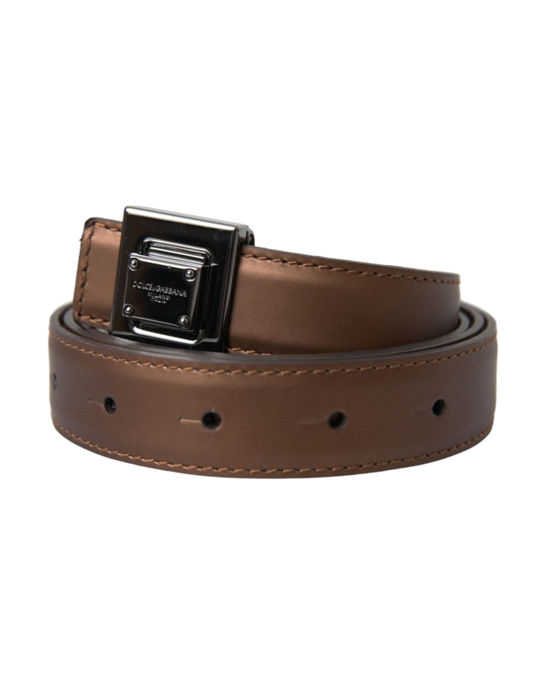 Dolce & Gabbana Bronze Leather Square Metal Buckle Belt Belts