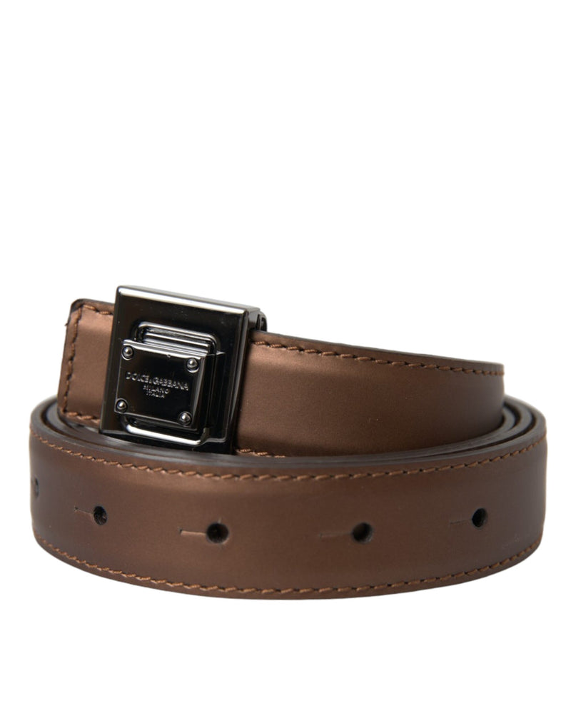Dolce & Gabbana Bronze Leather Square Metal Buckle Belt Glam Steals
