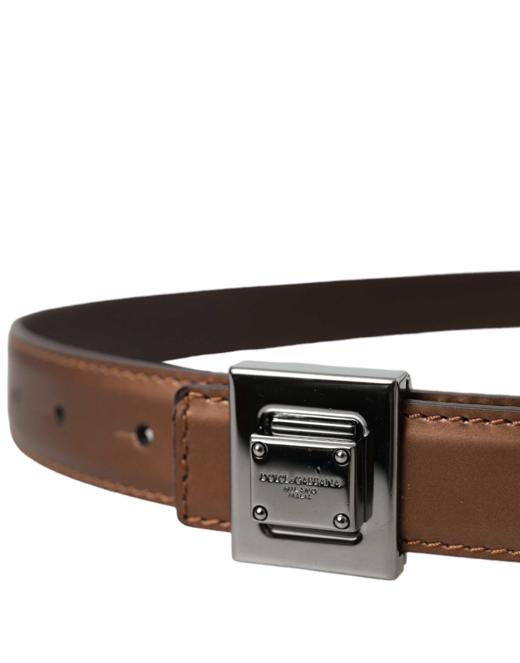 Dolce & Gabbana Bronze Leather Square Metal Buckle Belt Glam Steals