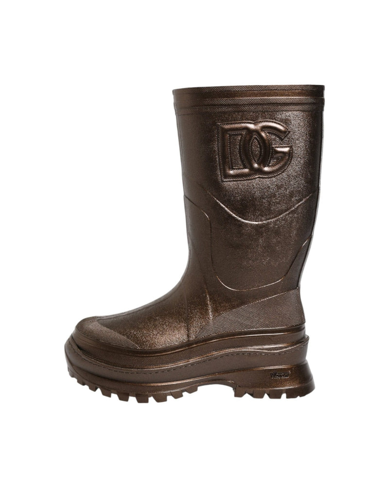 Dolce & Gabbana Bronze Metallic Pull On Rain Boots Shoes Boots