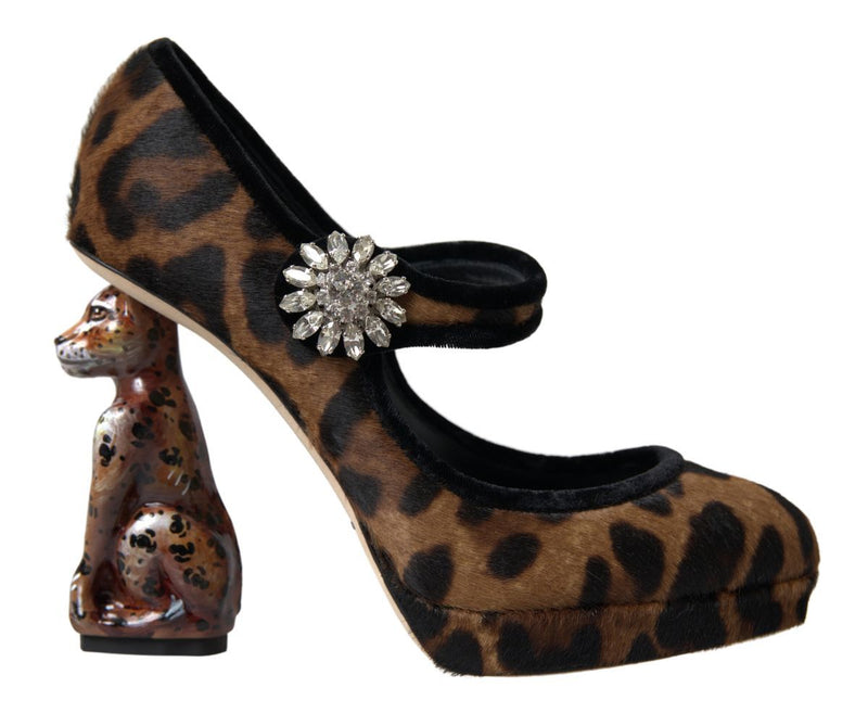 Dolce & Gabbana Brown Calf Leopard Heel Mary Jane Pump Shoes Glam Steals