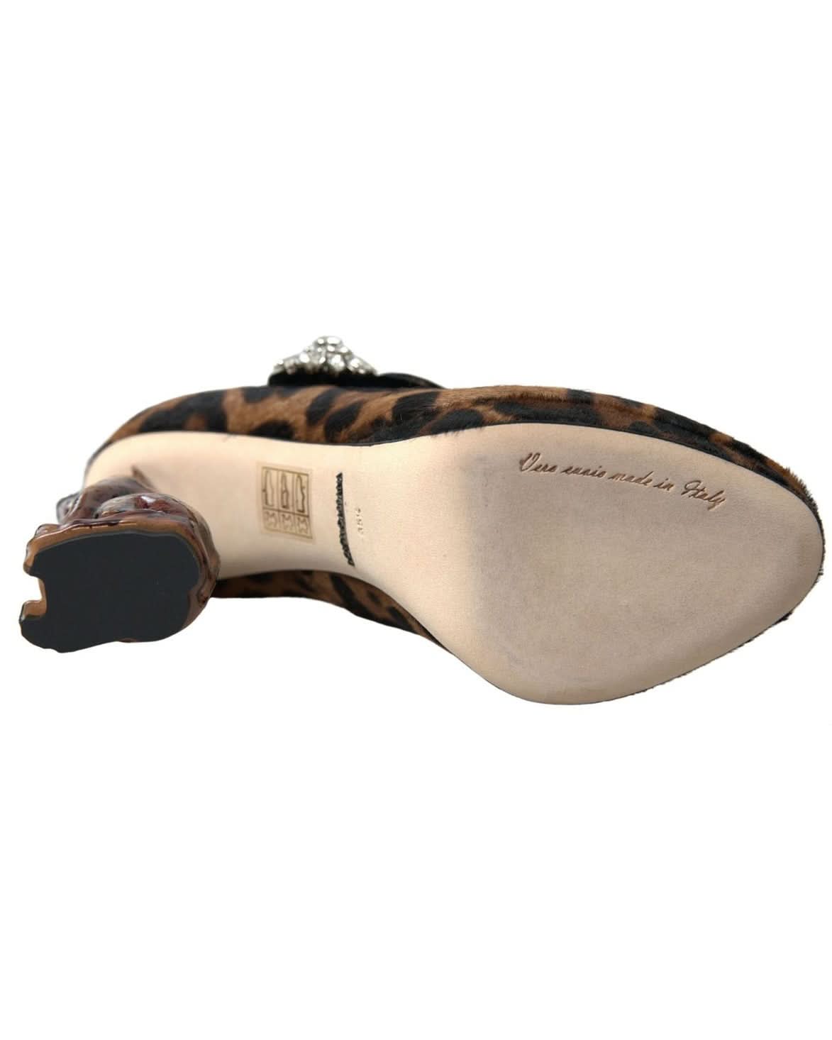 Dolce & Gabbana Brown Calf Leopard Heel Mary Jane Pump Shoes Heels