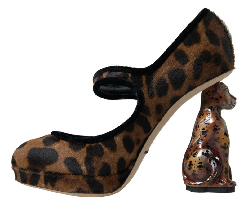 Dolce & Gabbana Brown Calf Leopard Heel Mary Jane Pump Shoes Glam Steals