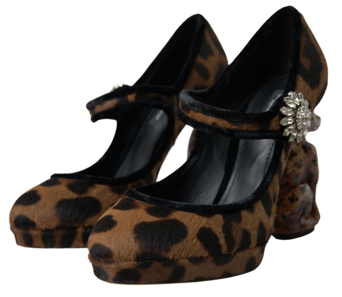 Dolce & Gabbana Brown Calf Leopard Heel Mary Jane Pump Shoes Glam Steals