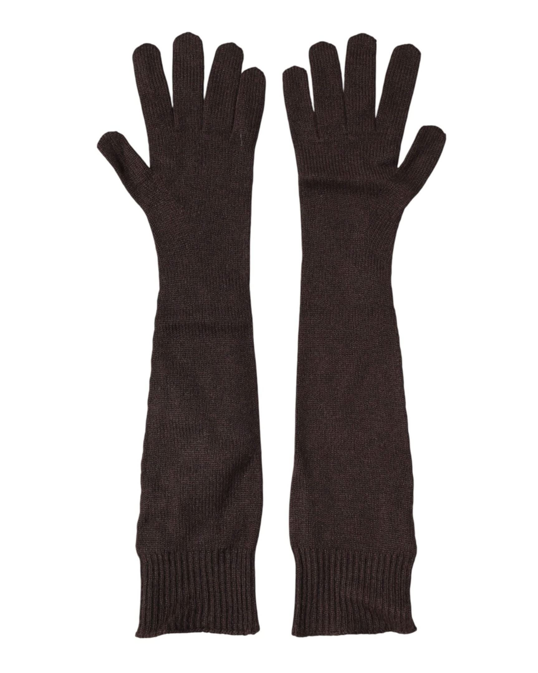 Dolce & Gabbana Brown Cashmere Knitted Elbow Length Mitten Gloves Glam Steals