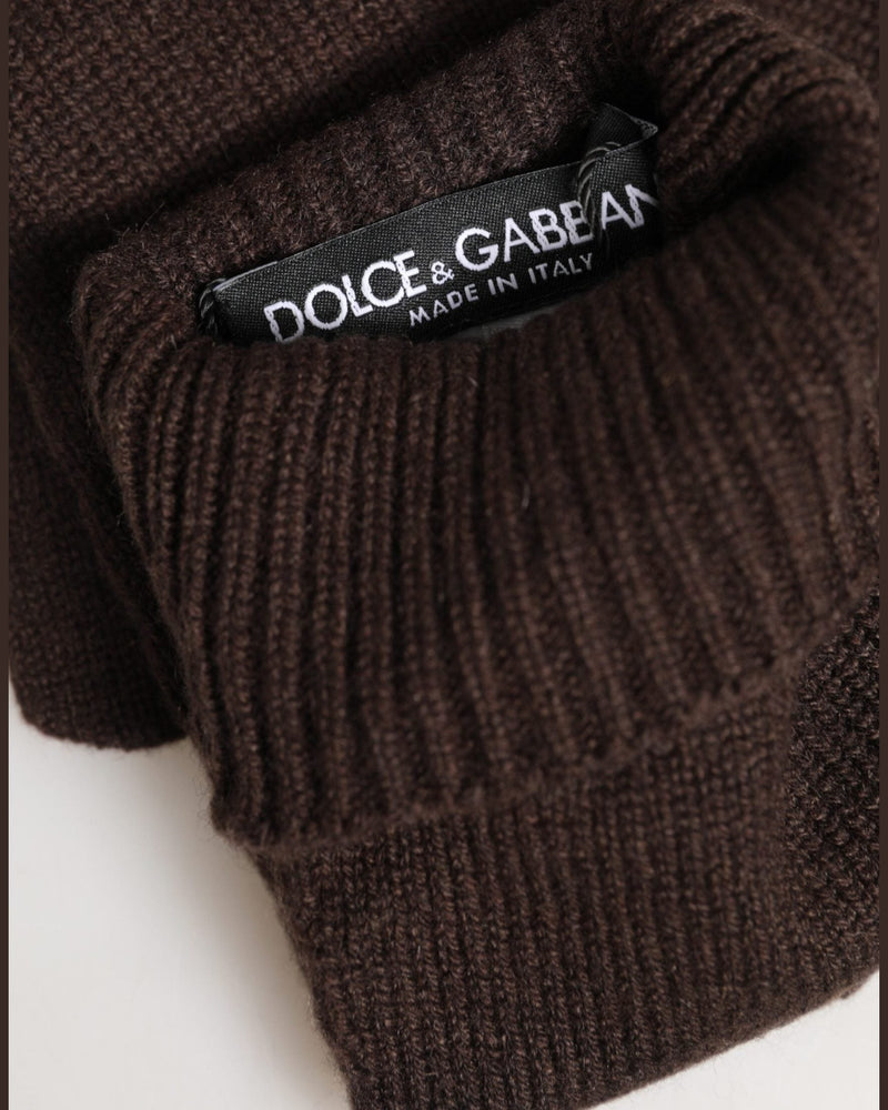 Dolce & Gabbana Brown Cashmere Knitted Elbow Length Mitten Gloves Glam Steals