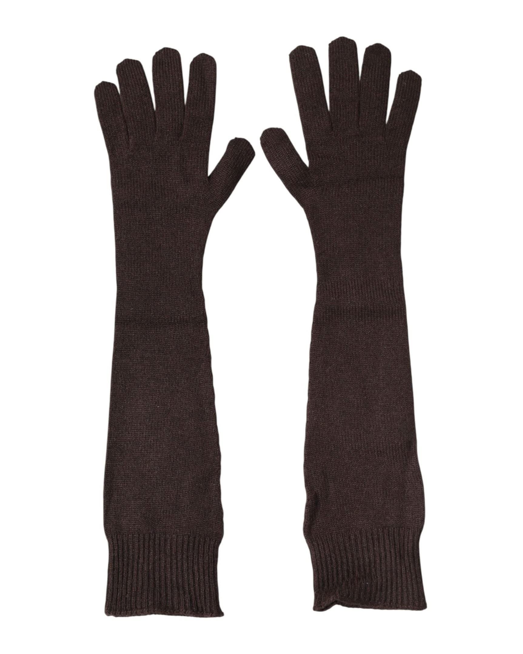 Dolce & Gabbana Brown Cashmere Knitted Elbow Length Mitten Gloves Glam Steals