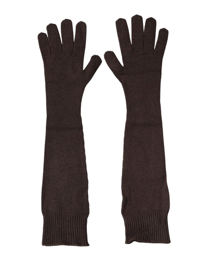 Dolce & Gabbana Brown Cashmere Knitted Elbow Length Mitten Gloves Glam Steals