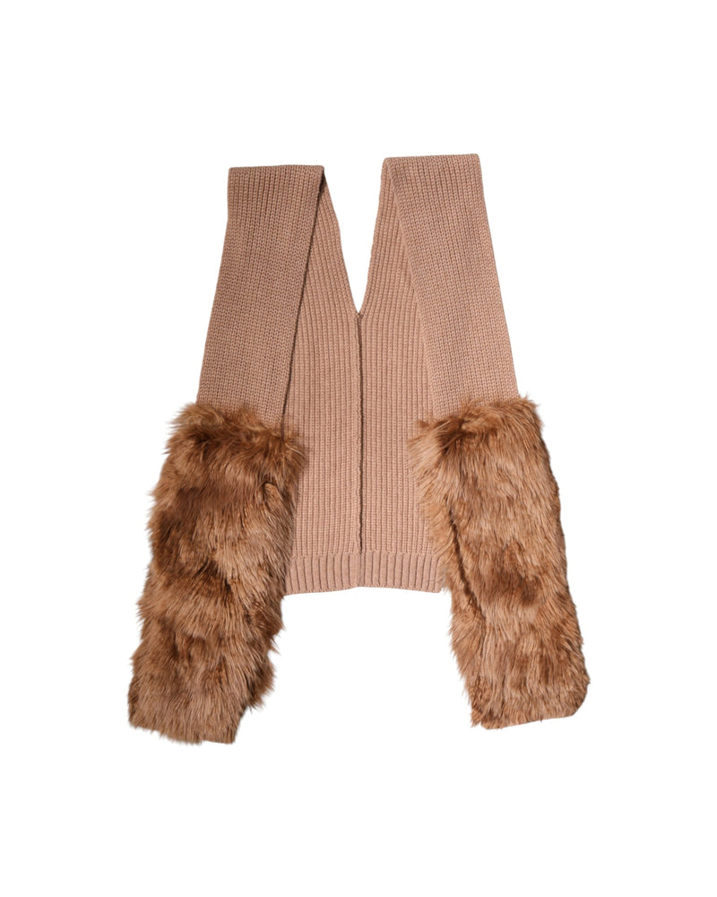 Dolce & Gabbana Brown Cashmere Knitted Fur Shawl Scarf Glam Steals