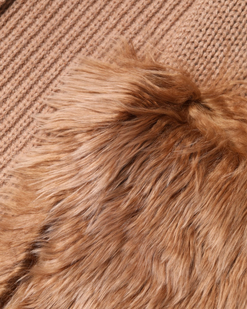 Dolce & Gabbana Brown Cashmere Knitted Fur Shawl Scarf Glam Steals