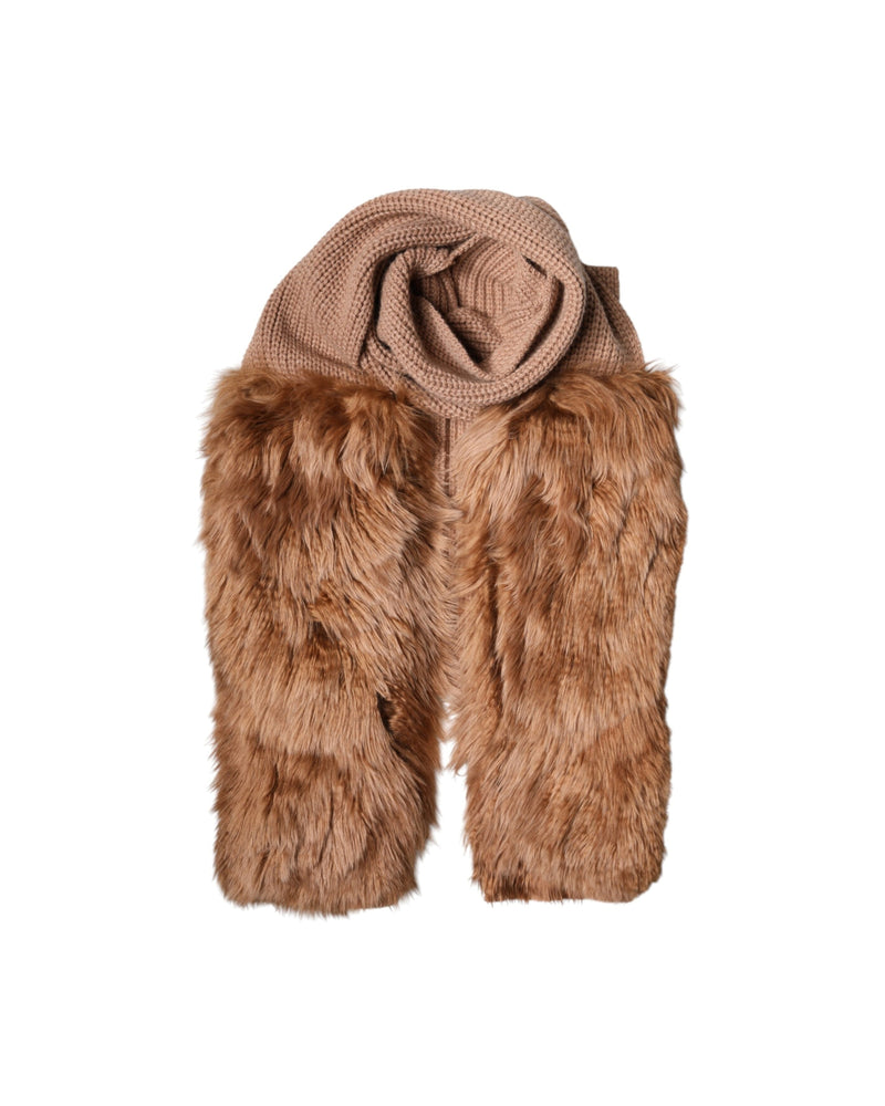 Dolce & Gabbana Brown Cashmere Knitted Fur Shawl Scarf Glam Steals