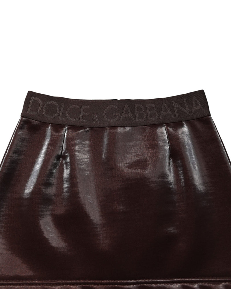 Dolce & Gabbana Brown Cotton Dark Fitted High Waist Mini Skirt Glam Steals