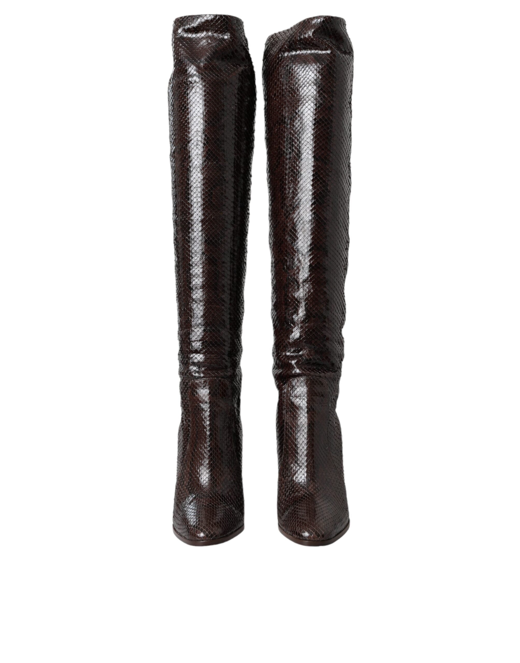 Dolce & Gabbana Brown Exotic Leather Heels High Boots Shoes Glam Steals
