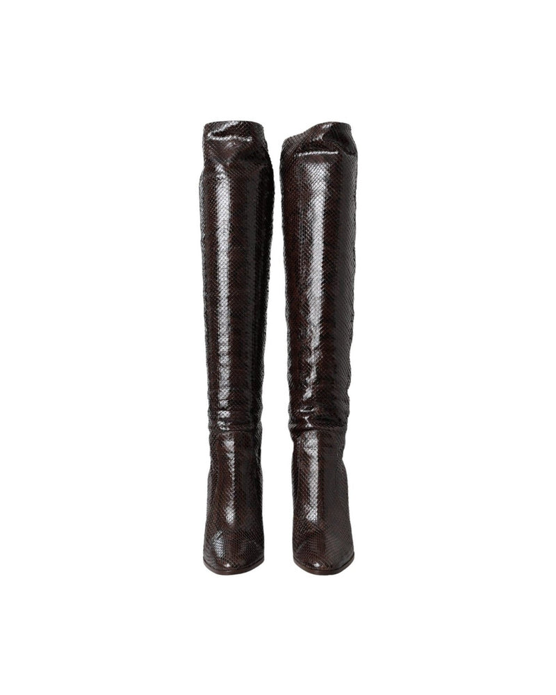 Dolce & Gabbana Brown Exotic Leather Heels High Boots Shoes Glam Steals