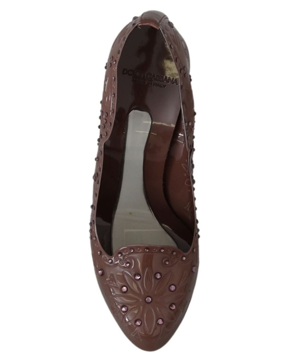 Dolce & Gabbana Brown Floral Crystal Cinderella Heels Heels