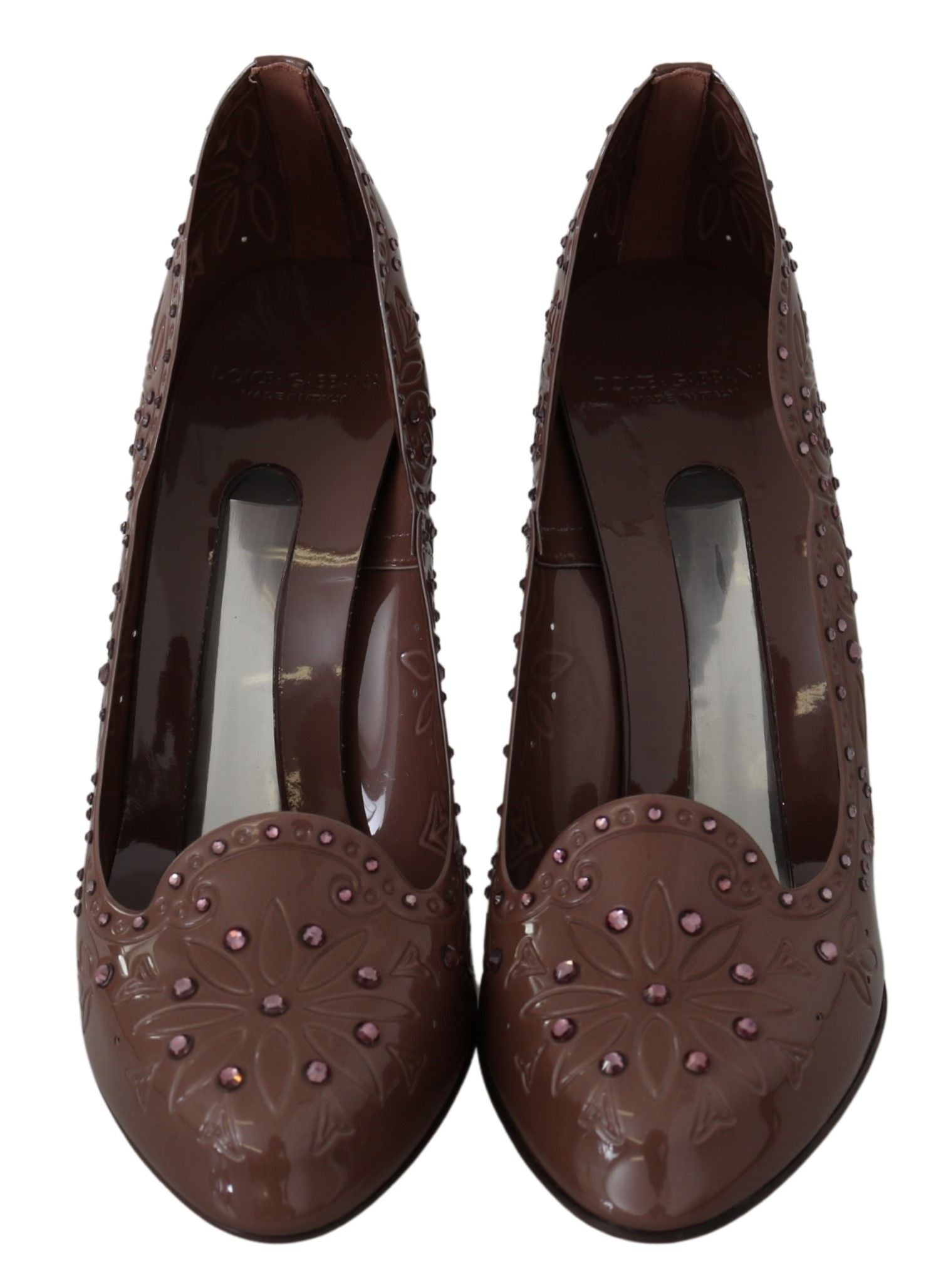 Dolce & Gabbana Brown Floral Crystal Cinderella Heels Glam Steals