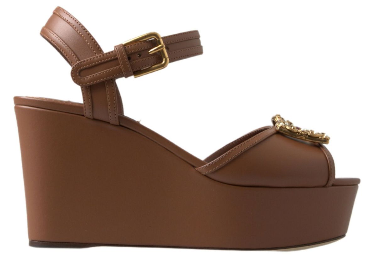 Dolce & Gabbana Brown Leather Amore Wedges Sandals Glam Steals