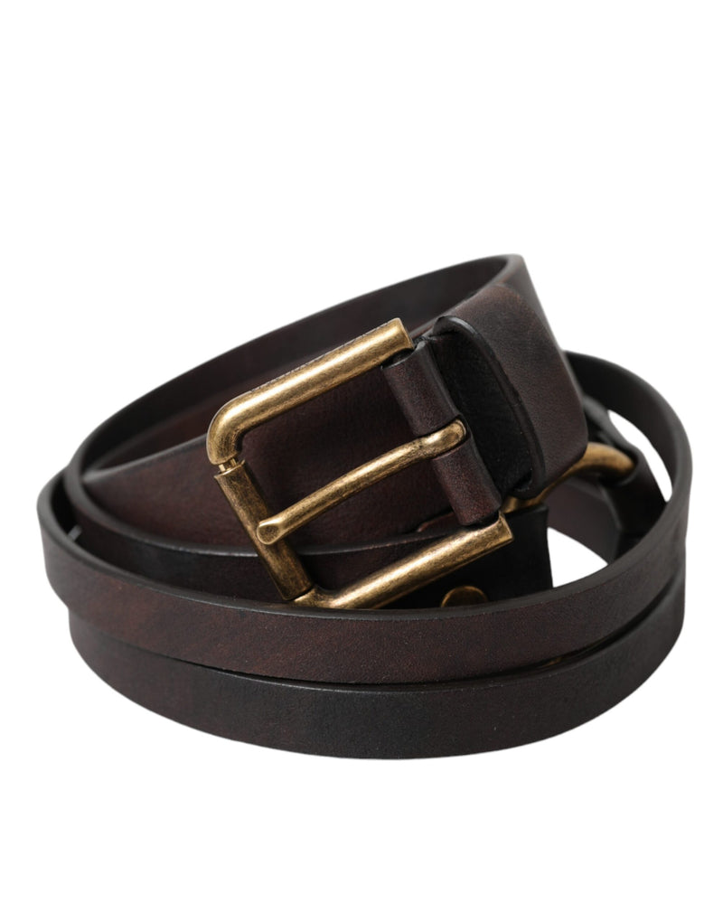 Dolce & Gabbana Brown Leather Dark Gold Metal Buckle Belt Glam Steals