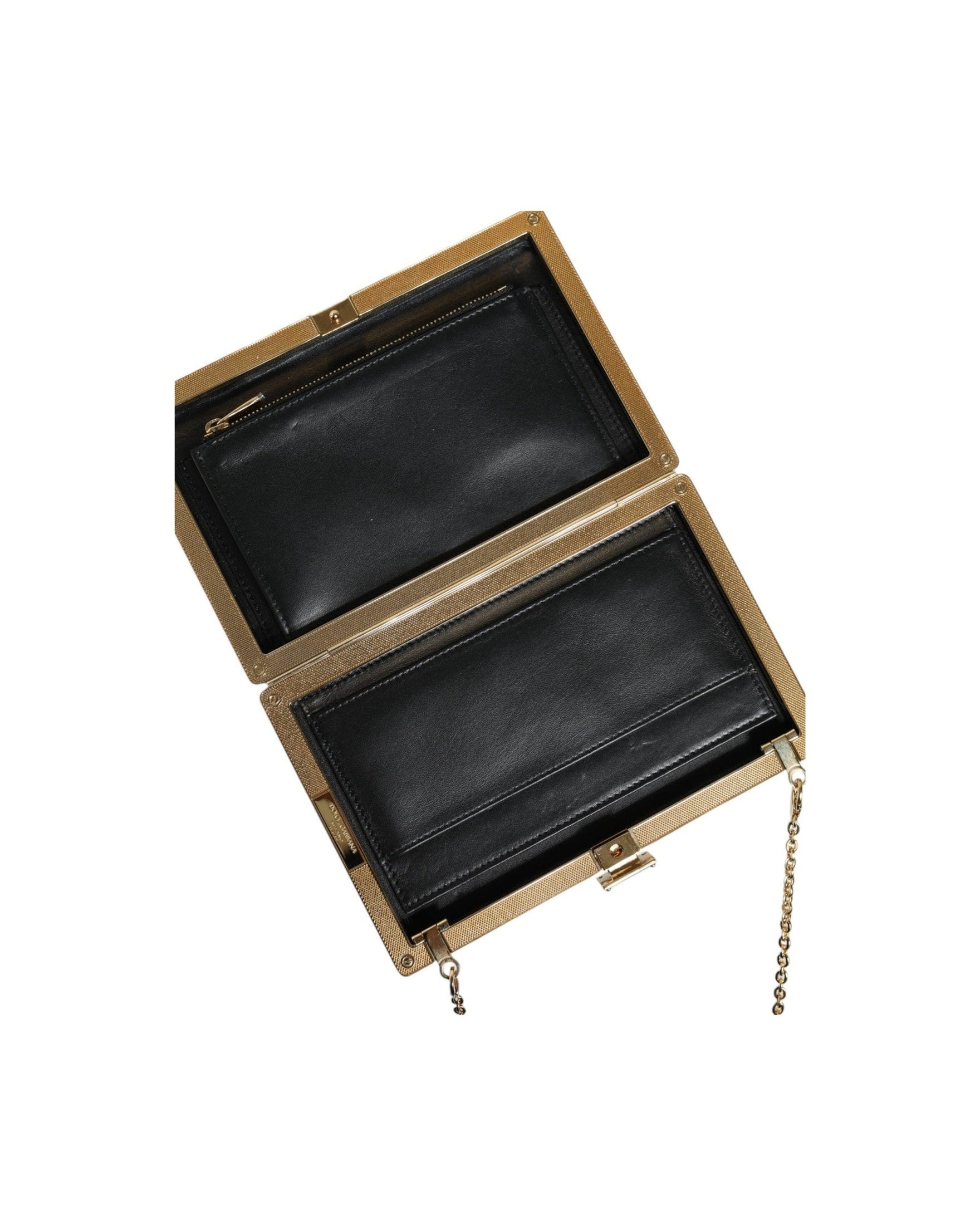 Dolce & Gabbana Leather Frame Clutch Mini Crossbody Brown Gold Bag Glam Steals