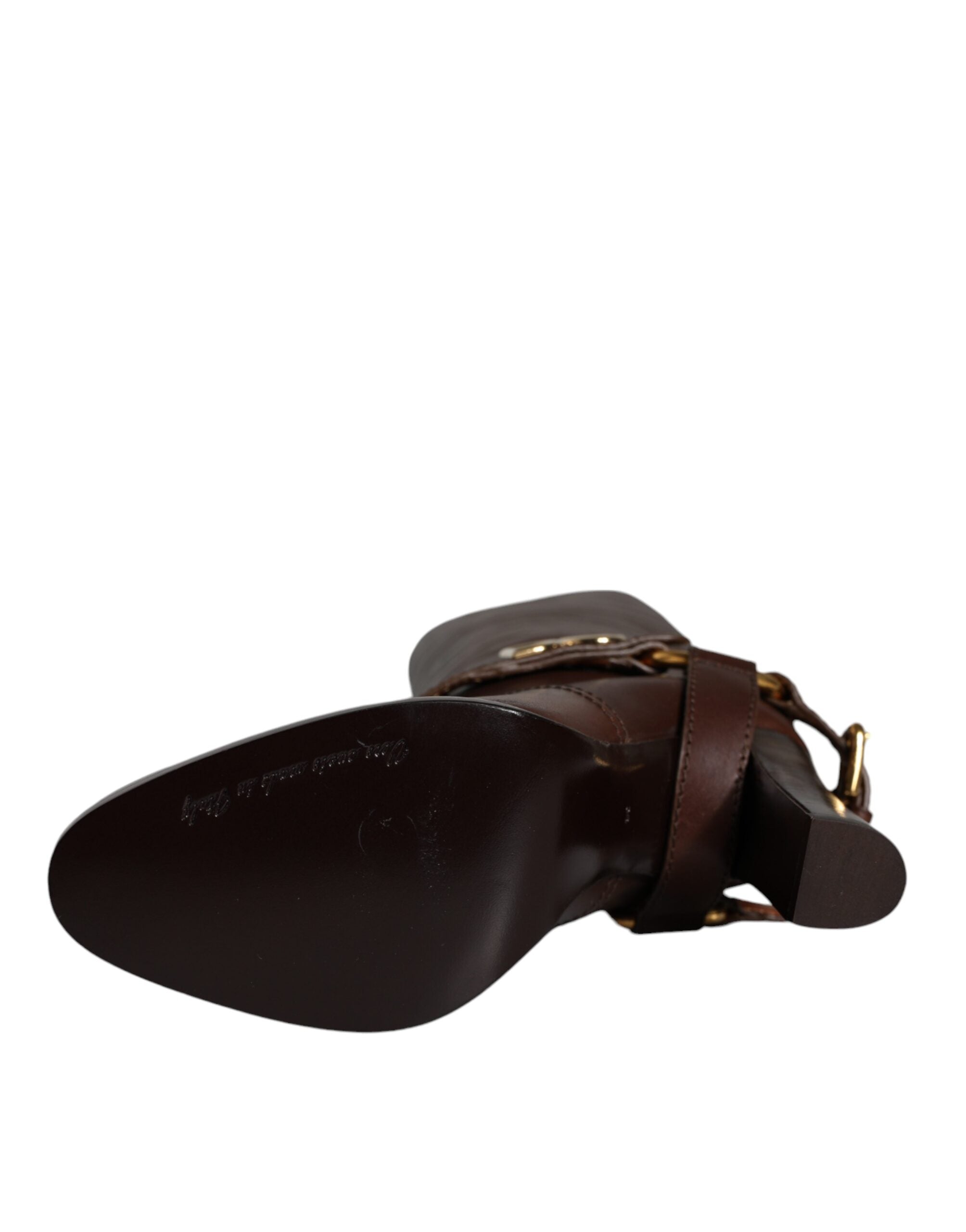 Dolce & Gabbana Brown Leather Gold Tone Logo High Boots Shoes Glam Steals