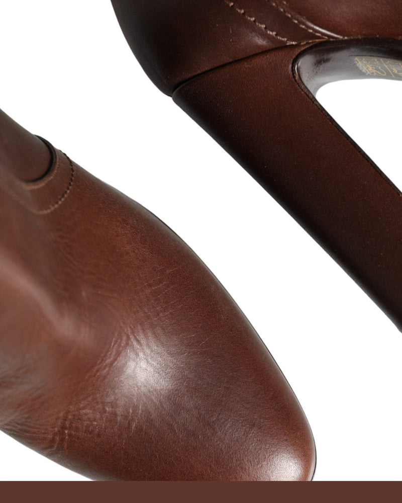 Dolce & Gabbana Brown Leather Heels Mid Calf Boots Shoes Boots