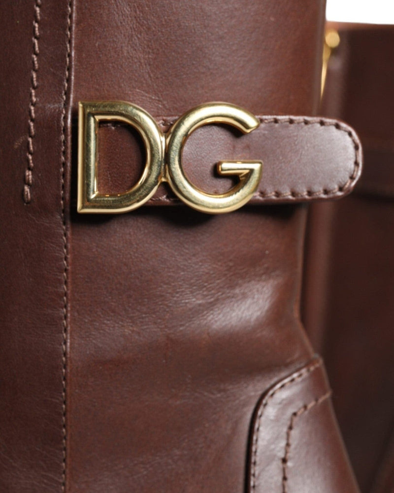 Dolce & Gabbana Brown Leather Heels Mid Calf Boots Shoes Boots