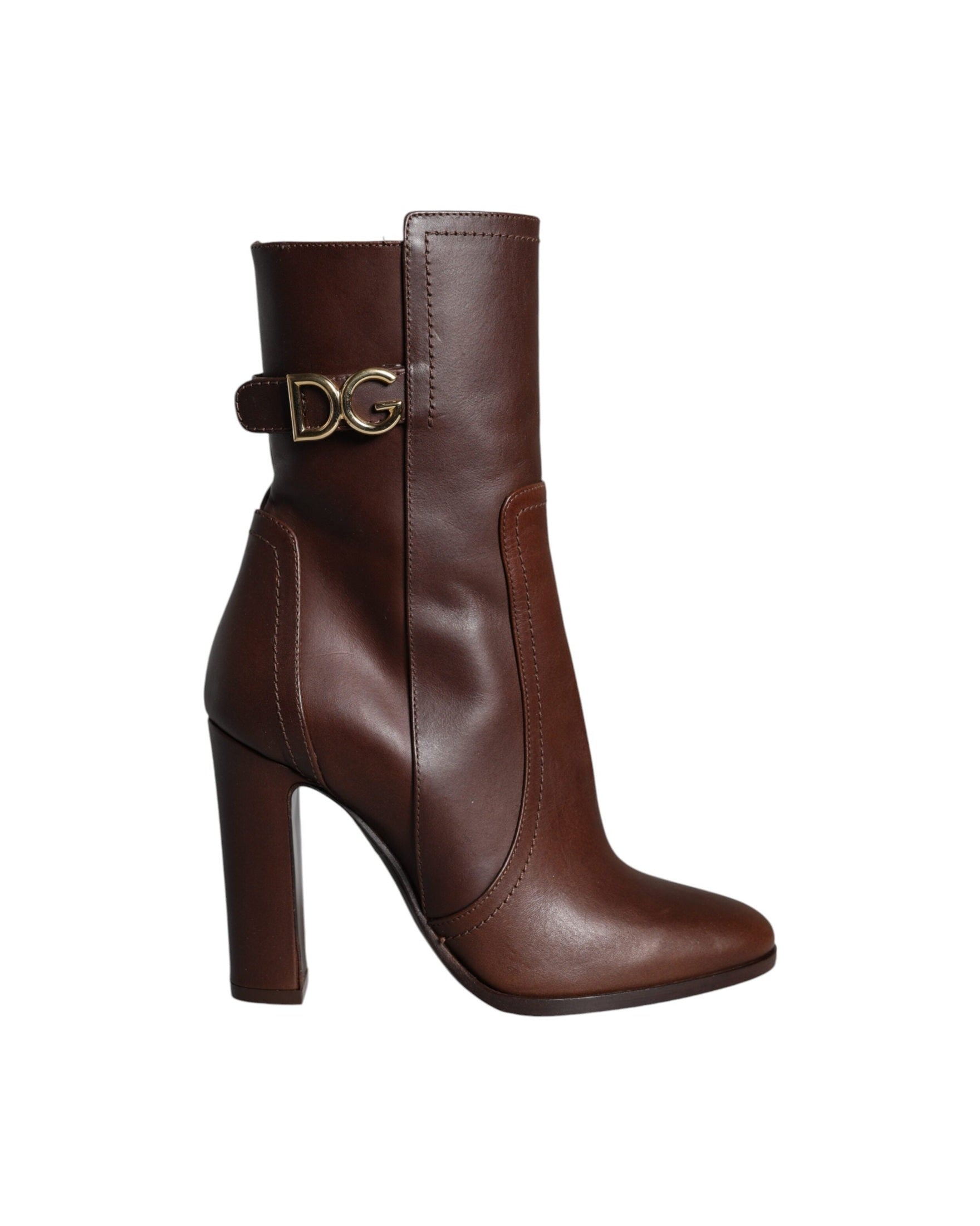 Dolce & Gabbana Brown Leather Heels Mid Calf Boots Shoes Glam Steals