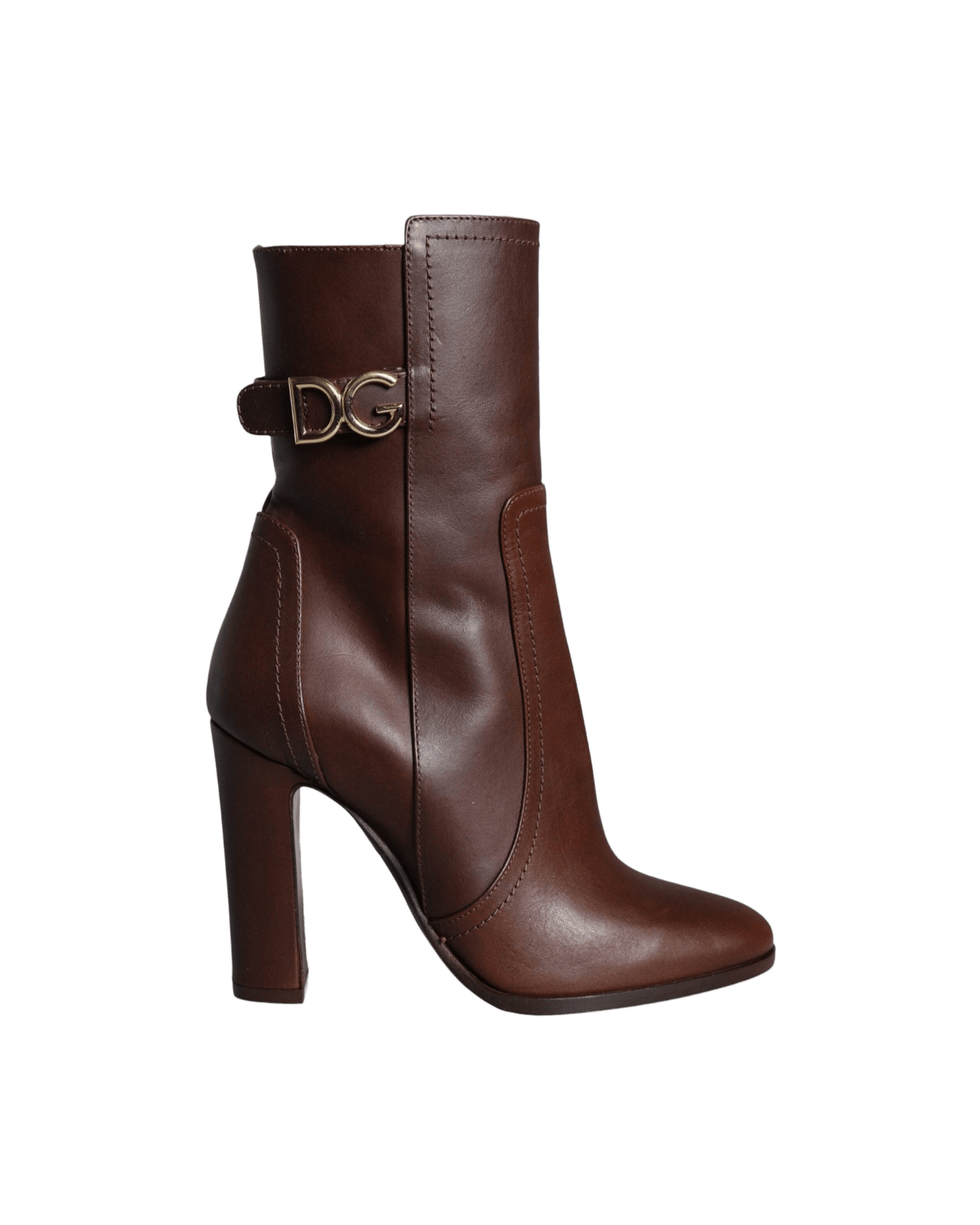 Dolce & Gabbana Brown Leather Heels Mid Calf Boots Shoes Boots