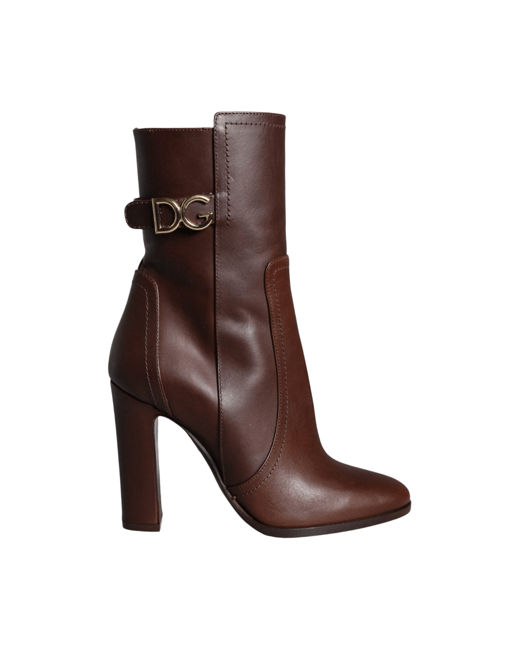 Dolce & Gabbana Brown Leather Heels Mid Calf Boots Shoes Glam Steals