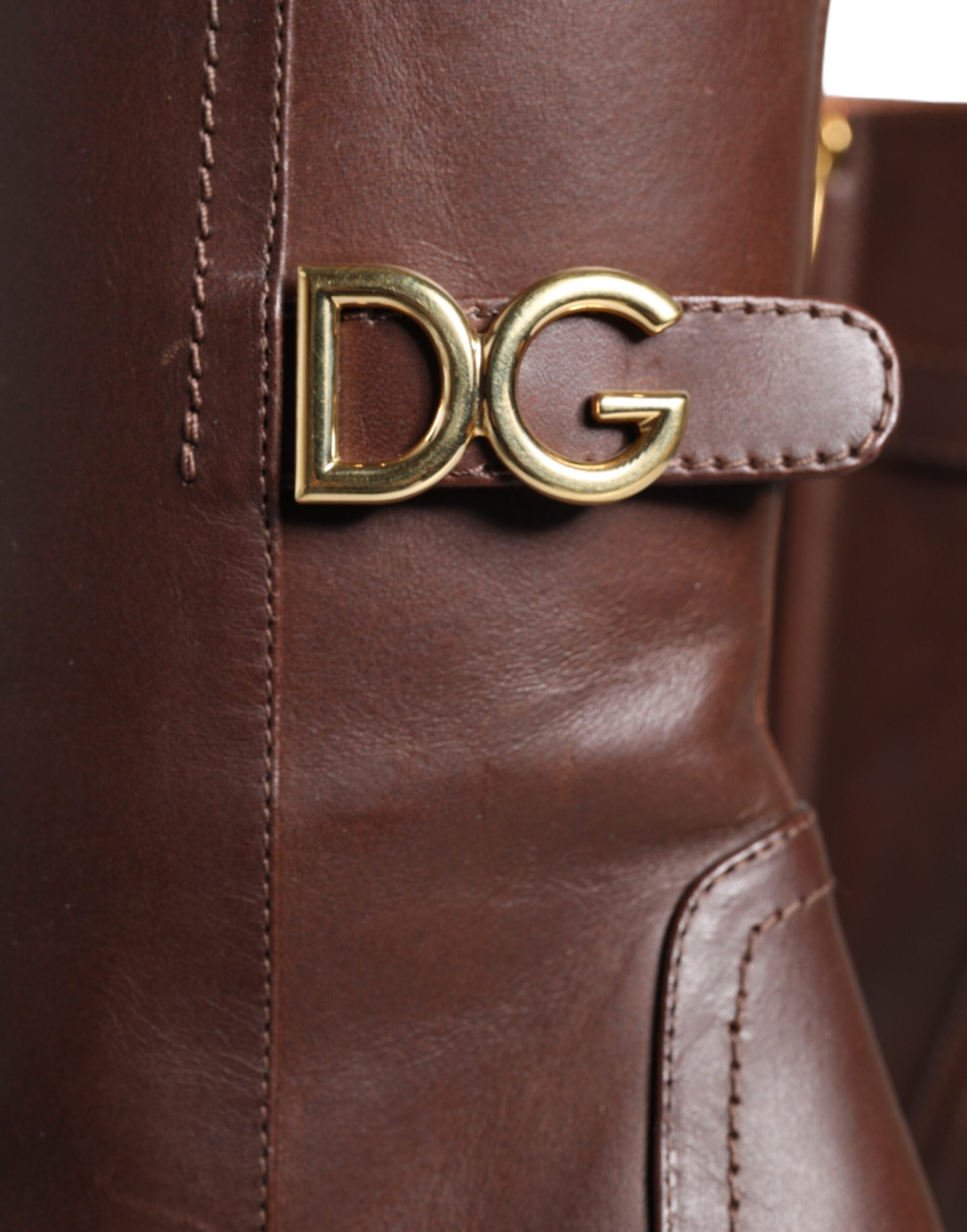 Dolce & Gabbana Brown Leather Heels Mid Calf Boots Shoes Glam Steals