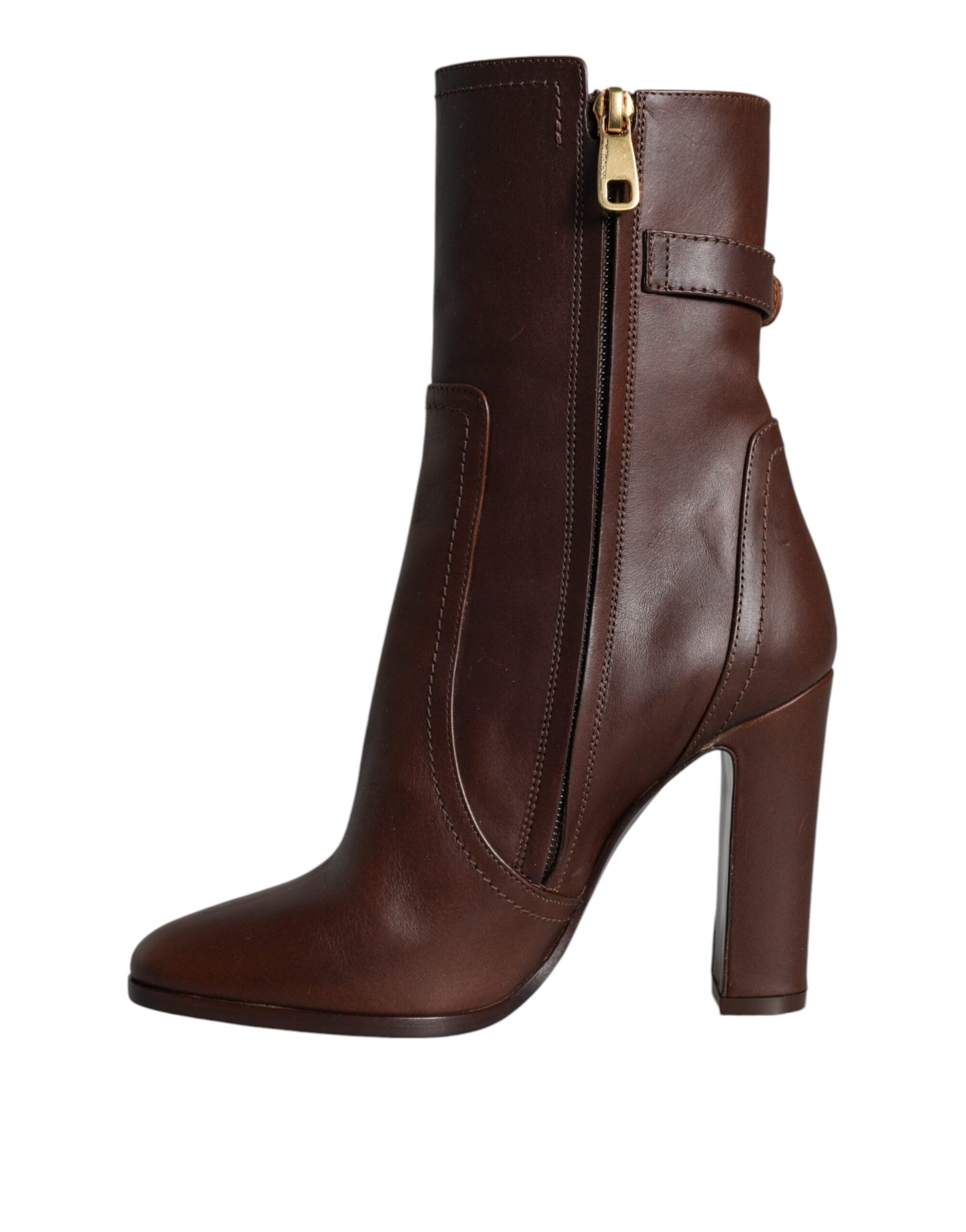 Dolce & Gabbana Brown Leather Heels Mid Calf Boots Shoes Glam Steals