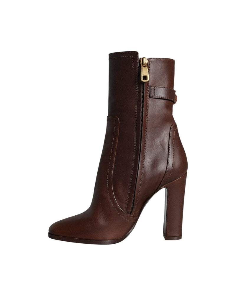 Dolce & Gabbana Brown Leather Heels Mid Calf Boots Shoes Glam Steals