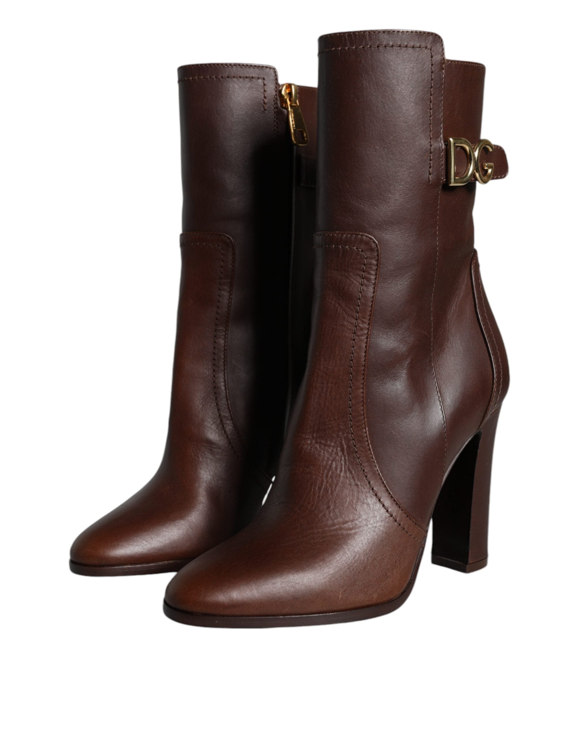 Dolce & Gabbana Brown Leather Heels Mid Calf Boots Shoes Glam Steals