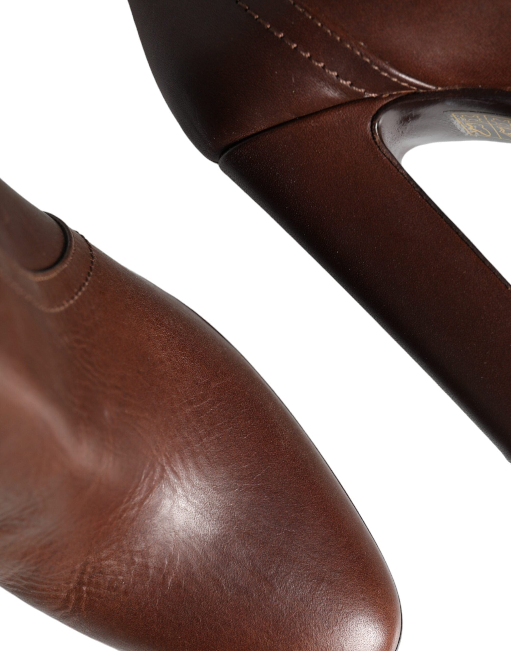 Dolce & Gabbana Brown Leather Heels Mid Calf Boots Shoes Glam Steals