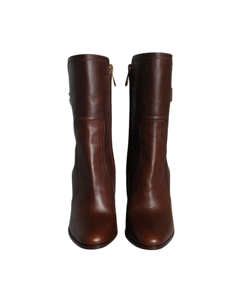 Dolce & Gabbana Brown Leather Heels Mid Calf Boots Shoes Glam Steals