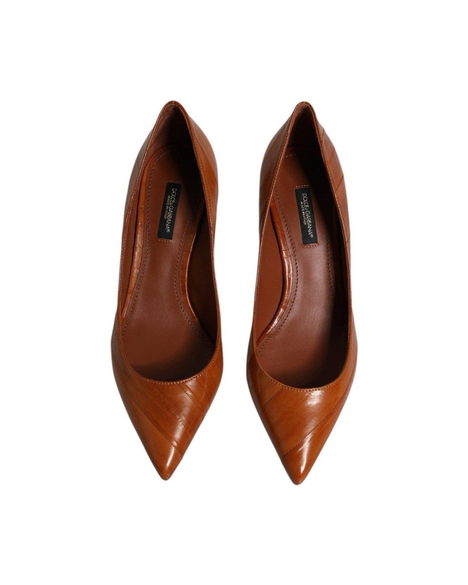 Dolce & Gabbana Brown Leather Kitten Heels Pumps Shoes Heels