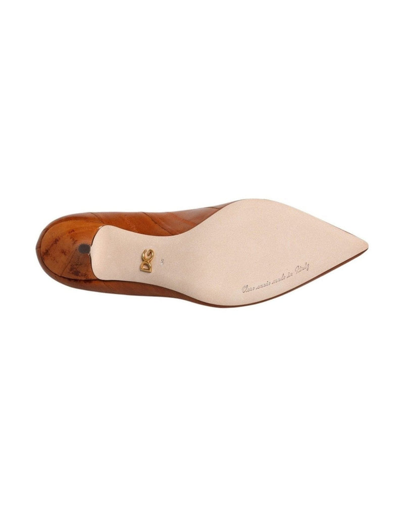 Dolce & Gabbana Brown Leather Kitten Heels Pumps Shoes Heels