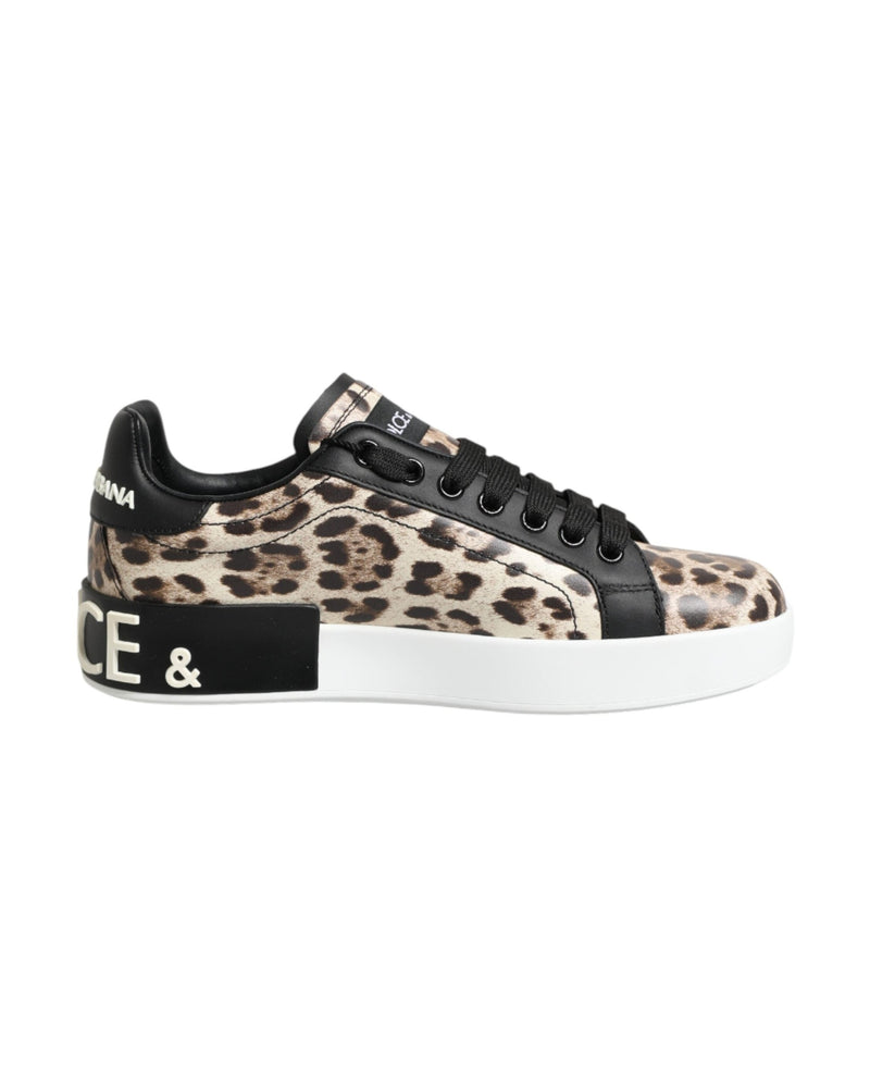 Dolce & Gabbana Brown Leather Leopard Low Top Sneakers Shoes Glam Steals