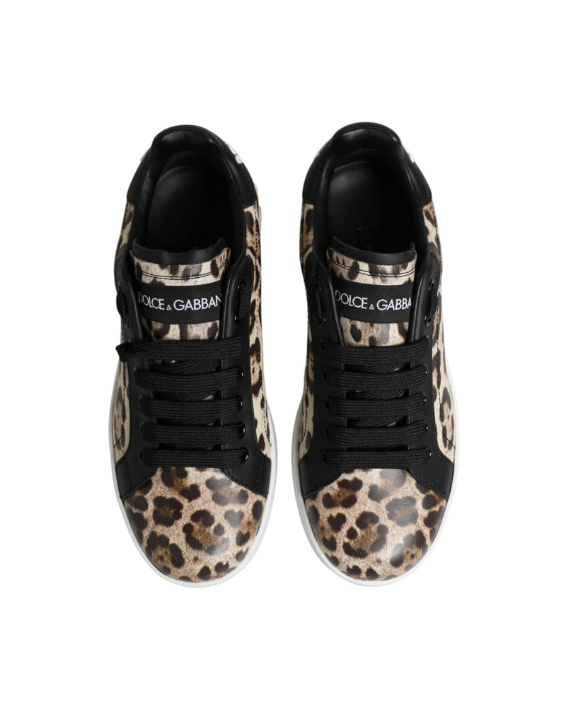 Dolce & Gabbana Brown Leather Leopard Low Top Sneakers Shoes Glam Steals