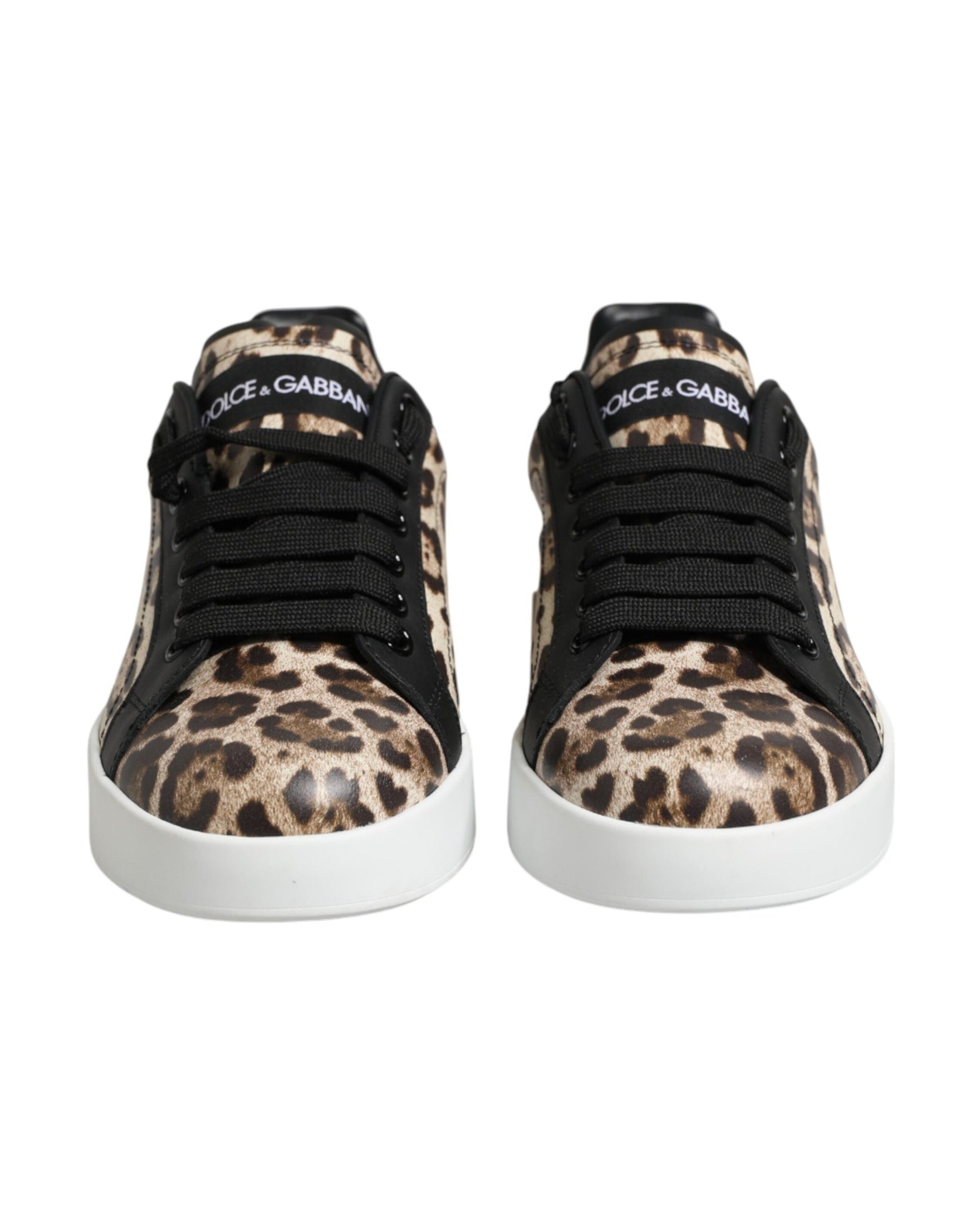 Dolce & Gabbana Brown Leather Leopard Low Top Sneakers Shoes Glam Steals